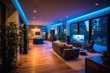 Smart home living room in the evening - made with Generative Ai