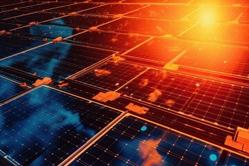Solar panel at sunset. - made with Generative Ai