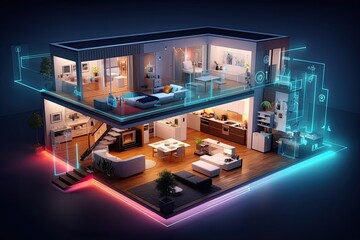 Smart home house in the evening - made with Generative Ai