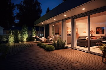 Smart home house in the evening - made with Generative Ai