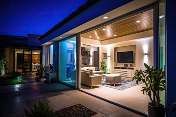 Smart home living room in the evening - made with Generative Ai