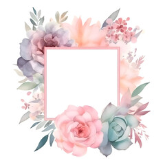 Watercolor floral frame with roses and succulents. Hand painted illustration.