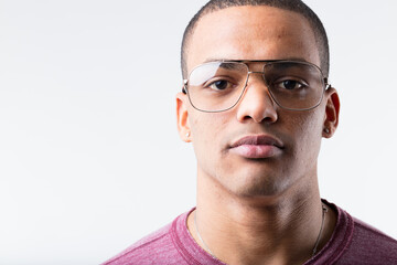 Serious black man in metallic glasses, portrait
