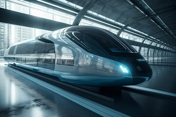 Obraz na płótnie Canvas A cutting edge and advanced train design that embodies the concept of high speed transportation, offering a glimpse into the future of efficient and rapid travel. Ai generated
