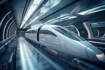 Fototapeta na wymiar A cutting edge and advanced train design that embodies the concept of high speed transportation, offering a glimpse into the future of efficient and rapid travel. Ai generated