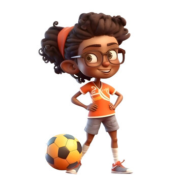 3D Render of a Little African American Girl with a soccer ball