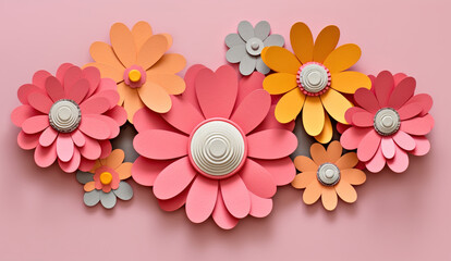 Pink and Rosegold 3D flower papercut wallpaper, Classic home decoration, 3D paper cut background, Ai generative
