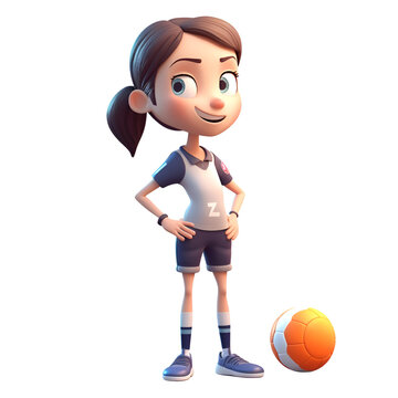 3D Render of a Little Girl with soccer ball isolated on white background
