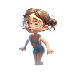 3d rendering of a little girl in glasses on a white background