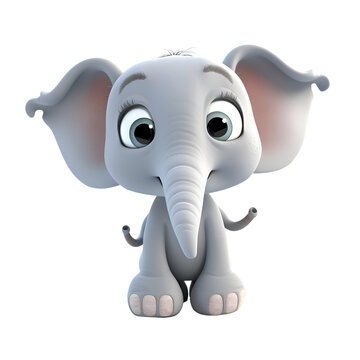 Cartoon elephant sitting on a white background - 3D Illustration