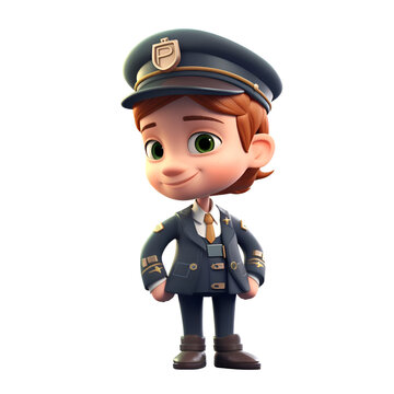 3D Render of Little Boy with Policeman's hat and uniform