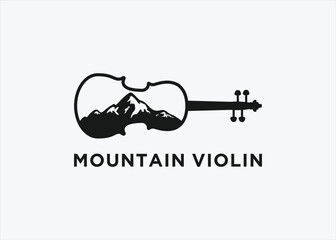 violin with mountain logo design vector silhouette illustration © fan dana