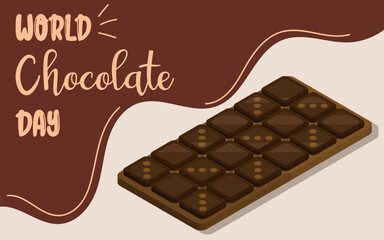 World chocolate day design template. Chocolate blocks. Post with chocolate desserts. Vector illustration in cartoon style.