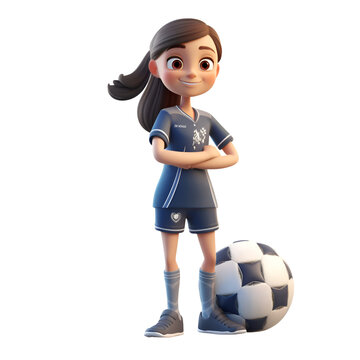 3d illustration of a teenage girl with soccer ball. isolated white background