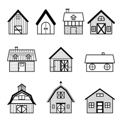 icon set barn wood farm simple vintage line art inspiration logo design vector illustration