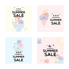 Summer sale banner using cool ice cream and ice tea.