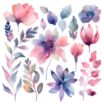 Set of watercolor flowers. Handmade. Illustration for your design.