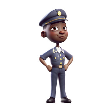 3D Render of an African American Police Officer isolated on white background