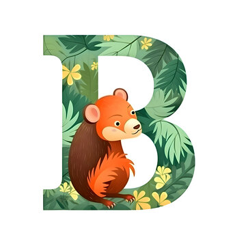 Font design for the letter B with cute little hamster illustration.