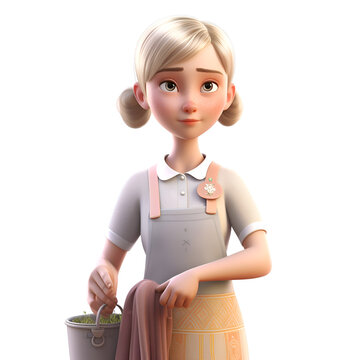 3D Illustration of a cute cartoon girl with a watering can
