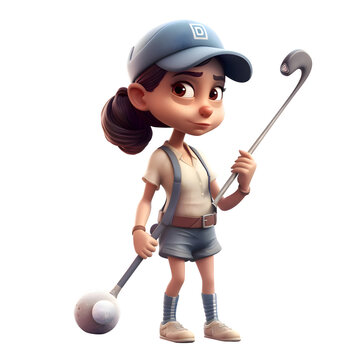 Illustration of a cute girl with golf club on a white background