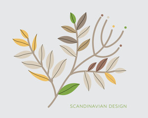 Abstract aesthetic scandinavian spring or summer plant with  leaves in light pastel colors. Greeting card template, wall art, social media post.
