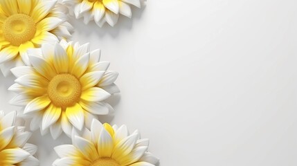 White and yellow daisies on white background.. Generative AI.