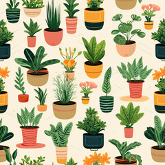 Plants cute seamless repeat cartoon pattern