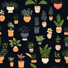 Plants cute seamless repeat cartoon pattern