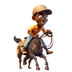 3D Illustration of a Little Boy Riding a Horse isolated on White Background