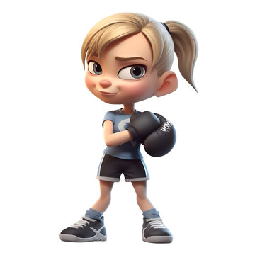 3D Render of a Little Boxer Girl with Boxing Glove