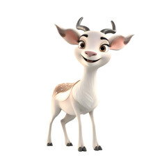 Cartoon character of deer with horns on white background. 3D illustration