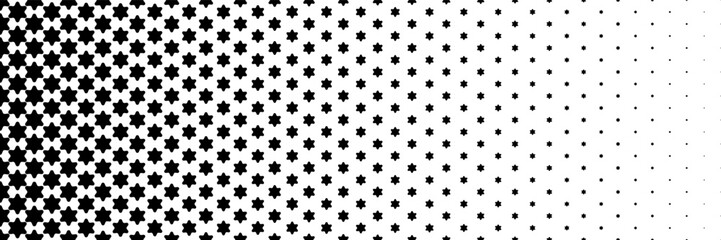 horizontal black halftone of star design for pattern and background.
