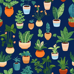 Plants cute seamless repeat cartoon pattern
