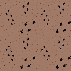 Bird tracks abstract brown seamless cute pattern