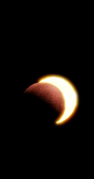 Total solar eclipse seen from the earth when the moon is right between the earth and the sun generating a ring in front of the sun rendering animation