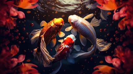 Obraz na płótnie Canvas Koi fishes swimming in the pond