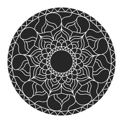 Circular pattern, filled silhouette. Vector illustration isolated on white background, simple design.