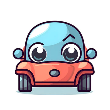 Cute cartoon car with eyes. Vector illustration on white background.