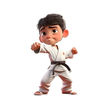 3D Render of a Little Karate Boy with a white background