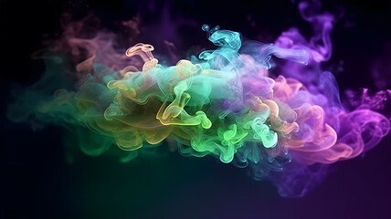 Paint water splash. Magic. violet green glowing sparkling particles fog floating