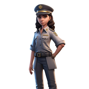 Policewoman isolated on white background. 3D illustration.