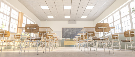3d render school classroom - obrazy, fototapety, plakaty
