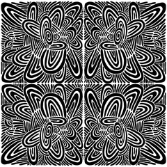Abstract monochrome symmetrical mandala flower pattern with simple ornaments, isolated on white. Psychedelic coloring page. Black and white doodle style texture.
