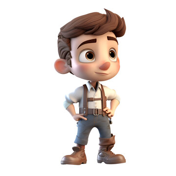 3D Render of a cartoon boy with suspenders and bow tie