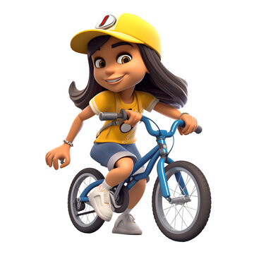 3D Render of a Cartoon Teenage Girl with a Bicycles