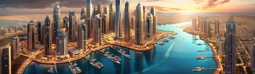 Obraz premium Panorama of the city and river, generative ai