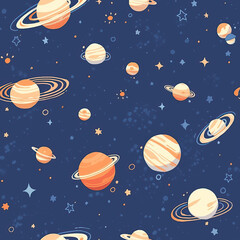 Planets in space cute seamless repeat pattern