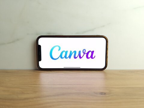 Konskie, Poland - June 17, 2023: Canva online graphic design platform logo displayed on mobile phone screen