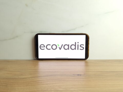 Konskie, Poland - June 17, 2023: EcoVadis company logo displayed on mobile phone screen